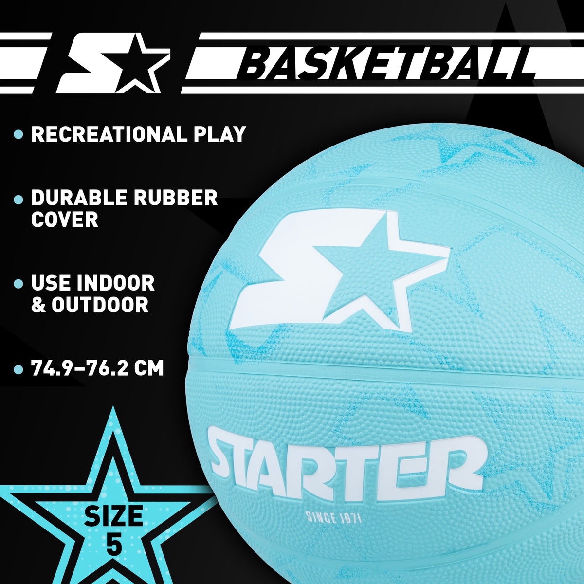 STARTER Rubber Basketball – Outdoor Grip with Pump, Size 7