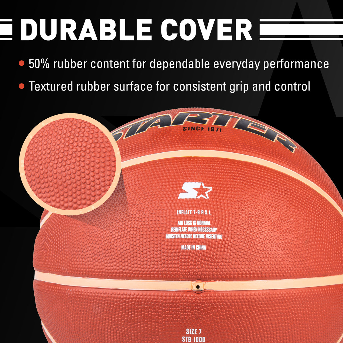 STARTER Rubber Basketball – Outdoor Grip with Pump, Size 7