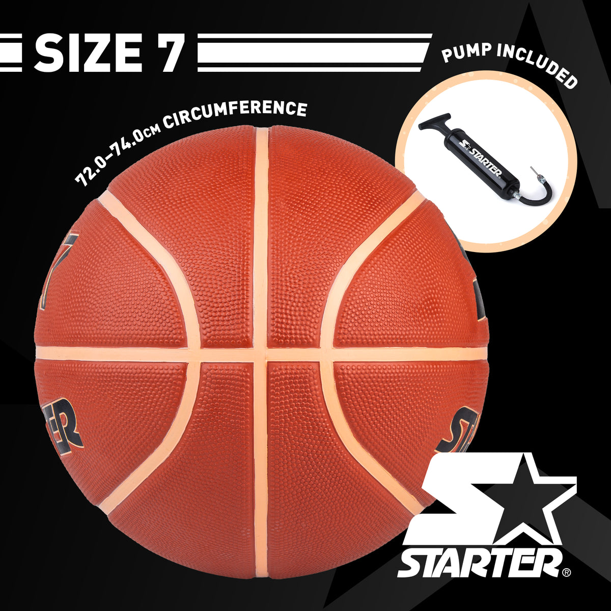 STARTER Rubber Basketball – Outdoor Grip with Pump, Size 7