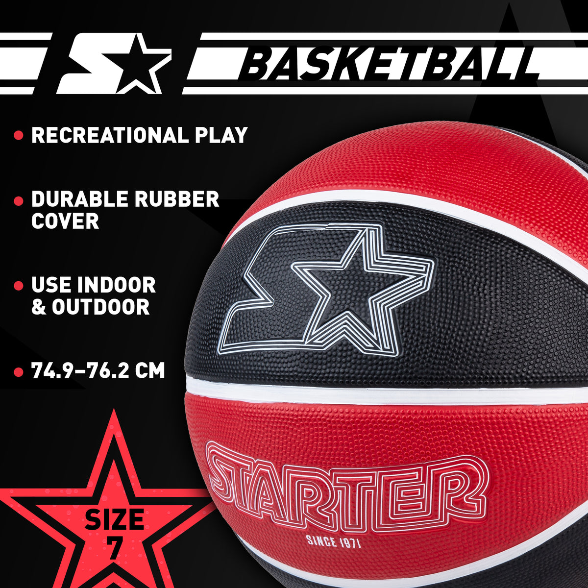 STARTER Rubber Basketball – Outdoor Grip with Pump, Size 7