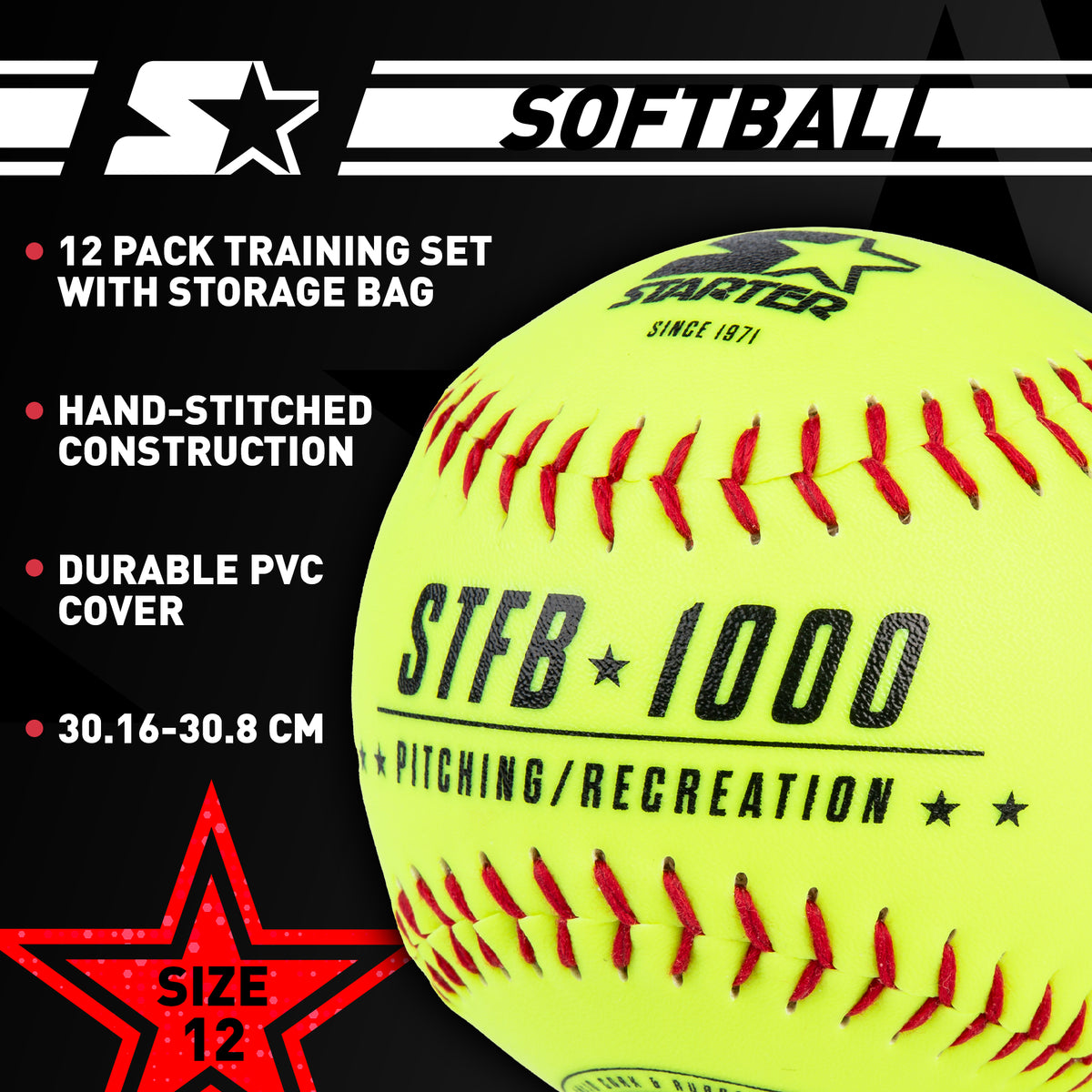 Starter Size 12 Hand Stitched PVC Softballs, 12-Pack