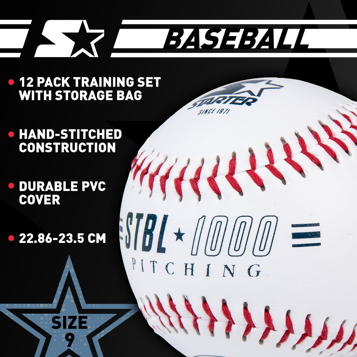 Starter Size 9 PVC Hand Stitched Baseballs, 12-Pack